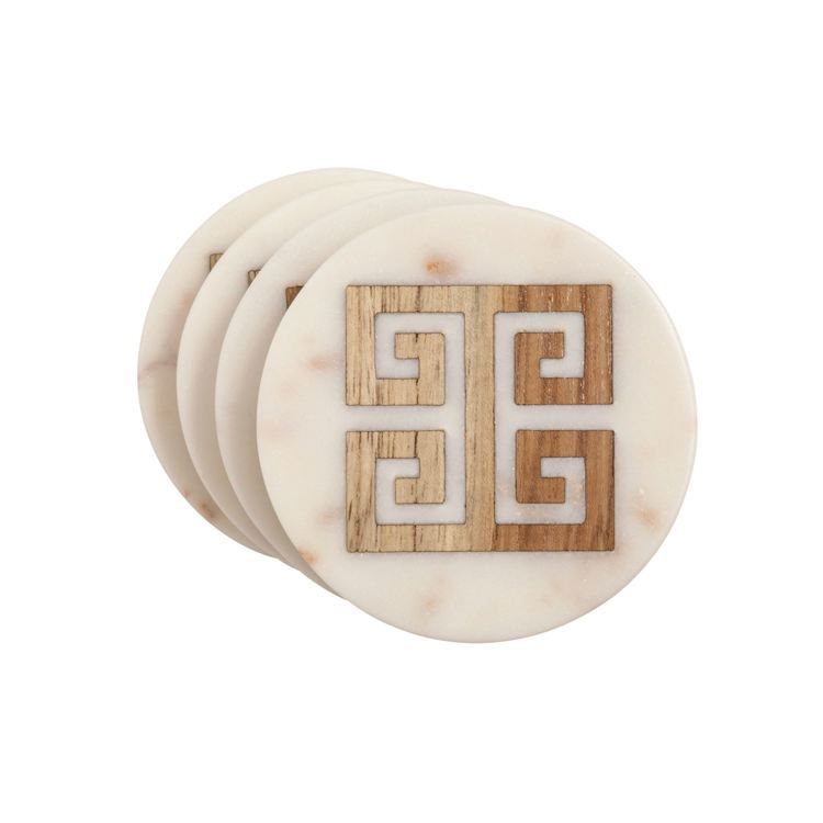 Greek Key Inlay Coaster Set