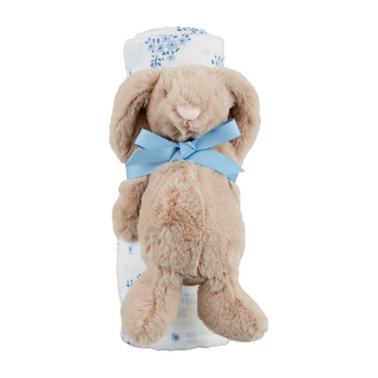 Ditsy Floral Swaddle &amp; Bunny Rattle Set