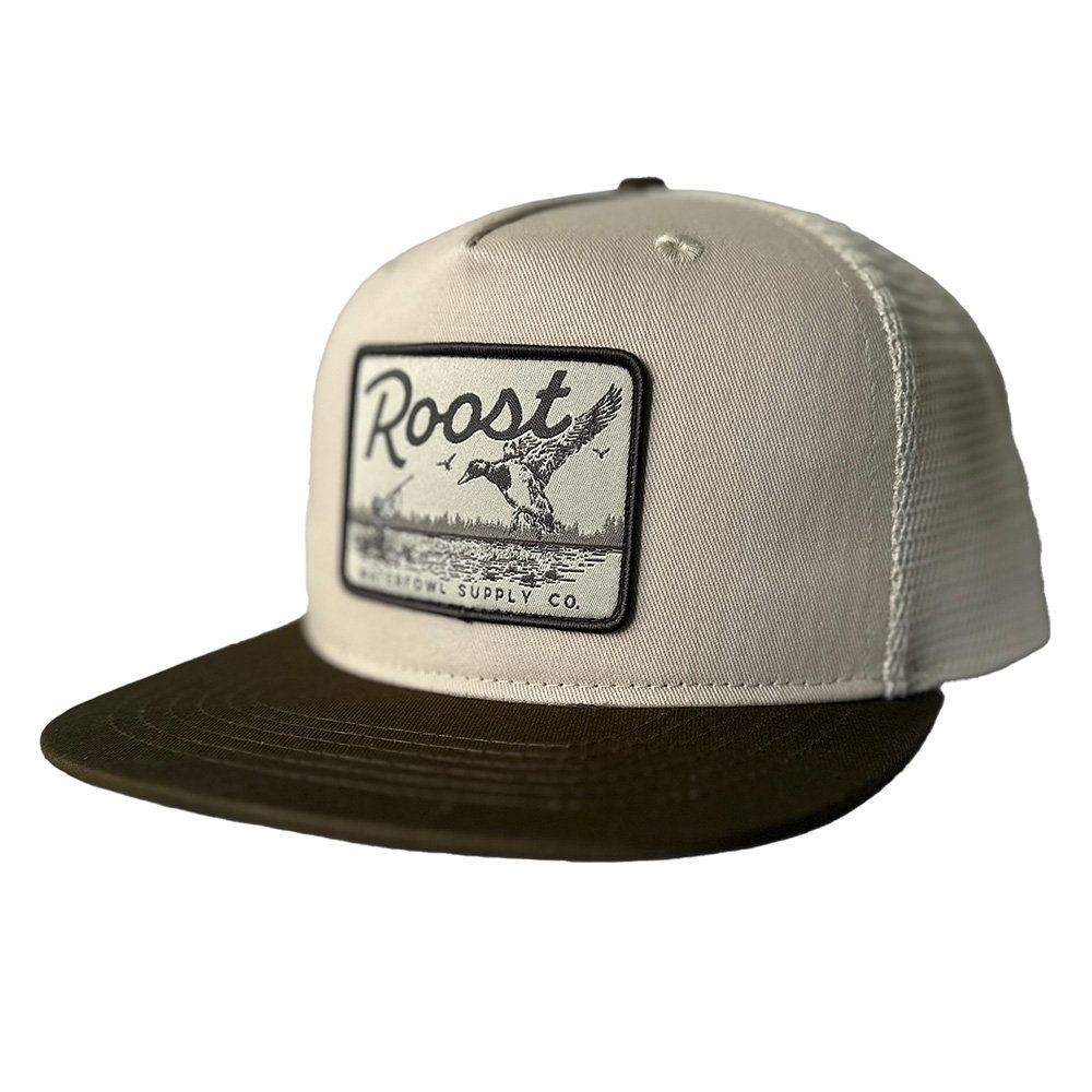 Roost Brown Bill Logo Patch Hat-White