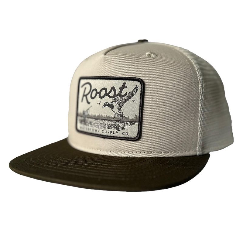 Roost Brown Bill Logo Patch Hat-White