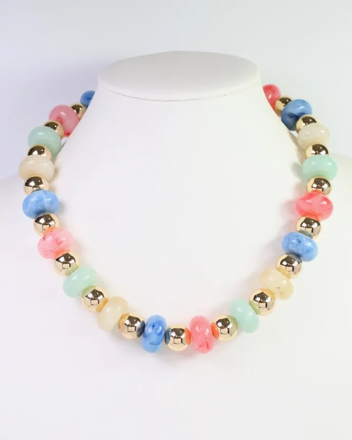 Staten Island Marble/Gold Beaded Multi Necklace