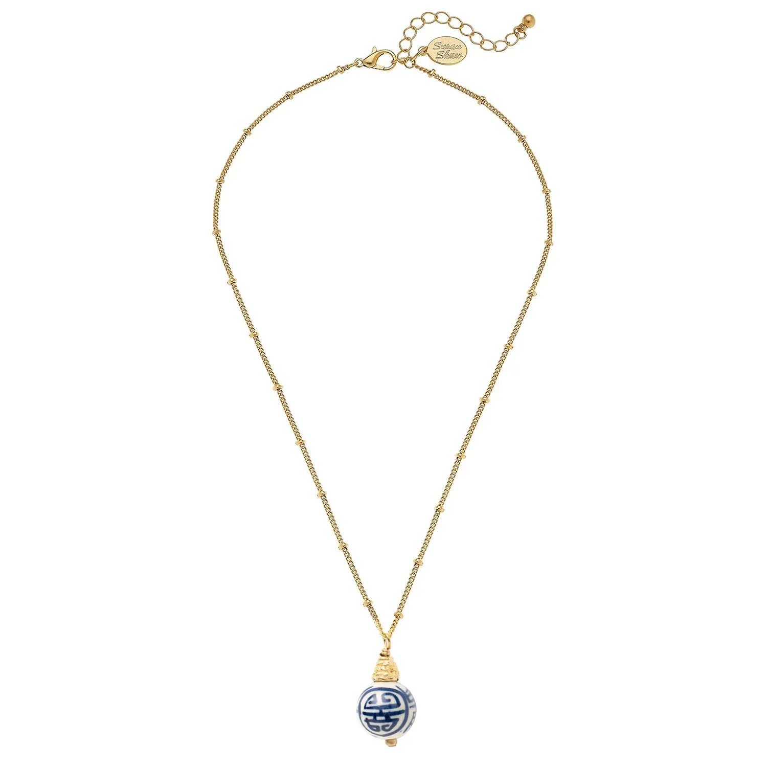VG Blue/White Porcelain Tiny Gold Chain Necklace
