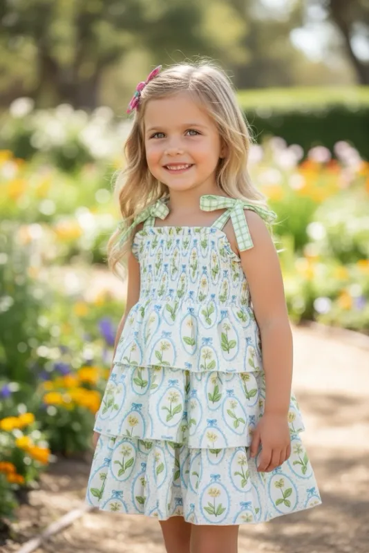 Smock Yellow Floral &amp; Green Dress