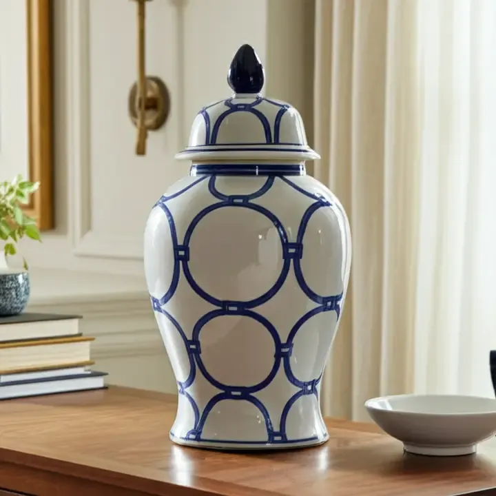 Ceramic Decorative Temple Jar-Blue