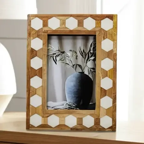 Resin Wood Hexagon 4x6 White Frame