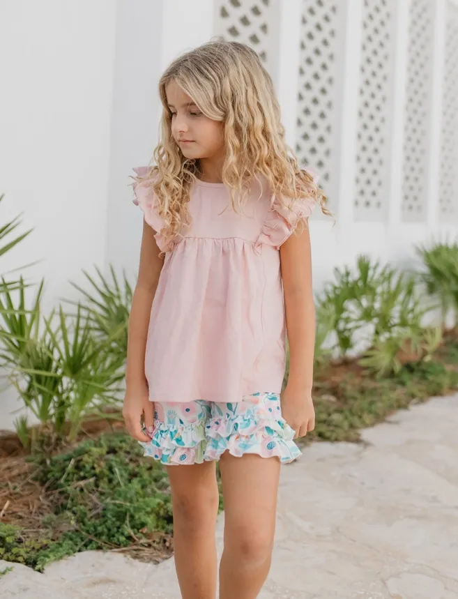 Girls Blush Pink Ruffles Short Set