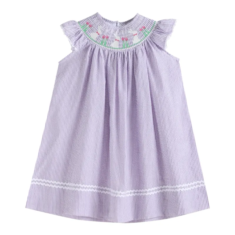 Light Purple Seersucker Easter Bunny Smocked Dress