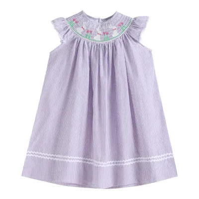 Light Purple Seersucker Easter Bunny Smocked Dress