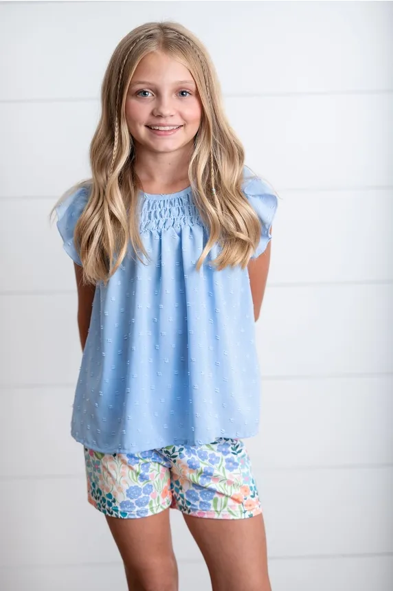 Girls Periwinkle Floral Ruffle Short Set