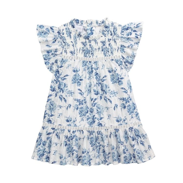 Blue Floral Smocked Dress