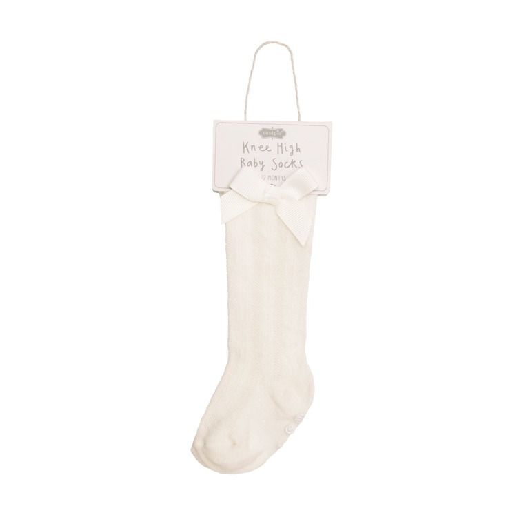 White Tall Bow Socks