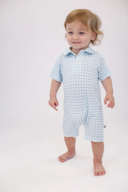 Gingham Cottage Blue Polo Romper