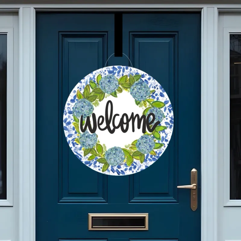 VG Hydrangeas Welcome Willow Door Hanger
