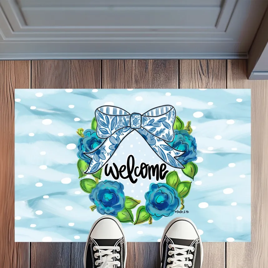 VG Blue Willow Bow Welcome Rug Floormat