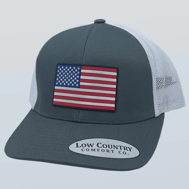 USA Flag PVC Patch Hat-Char/White