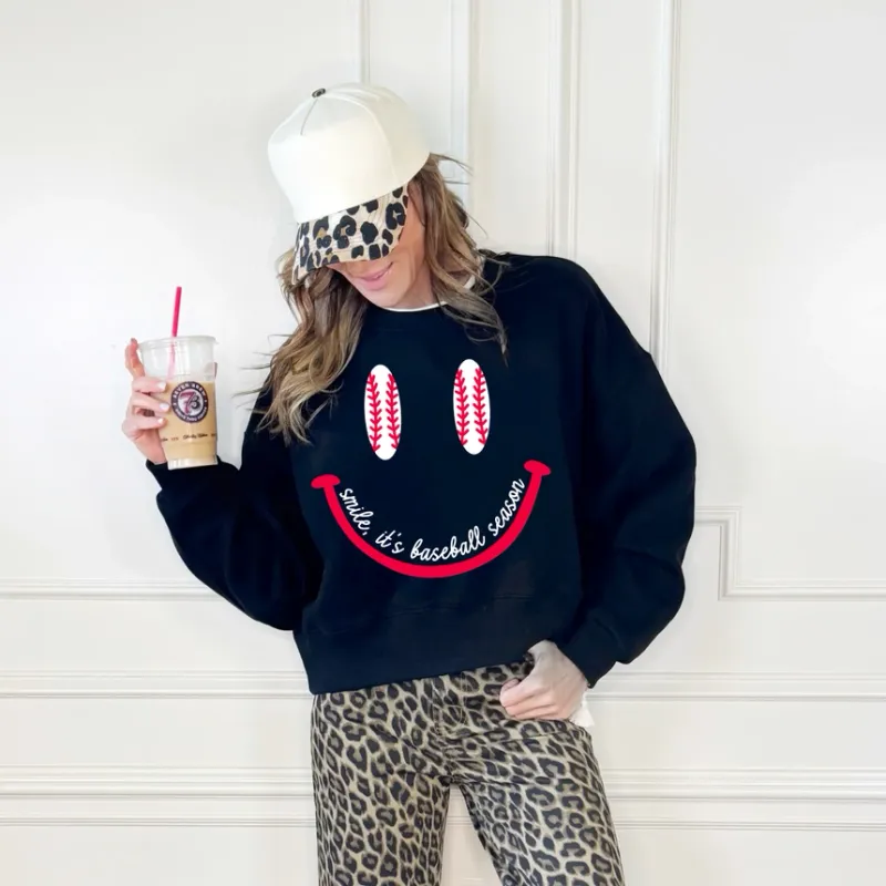 RD Smiley Baseball Season Crop Sweatshirt