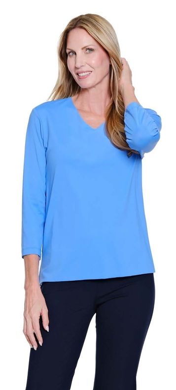 Blue 3/4 Sleeve V-Neck Top