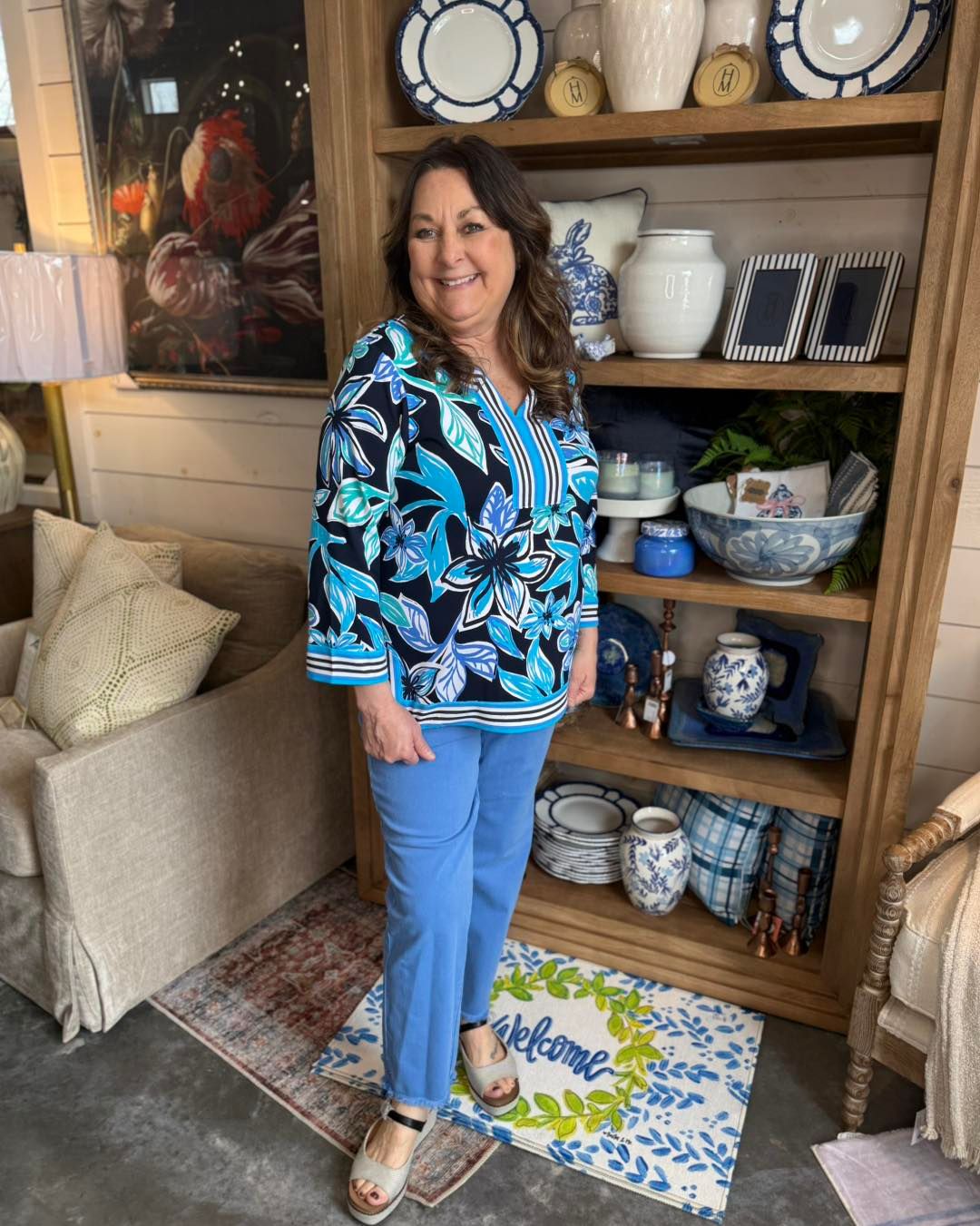 Blue Fringe Hem Ankle Pant