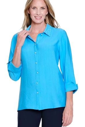 Vivid Turquoise Shirt W/Embellishment
