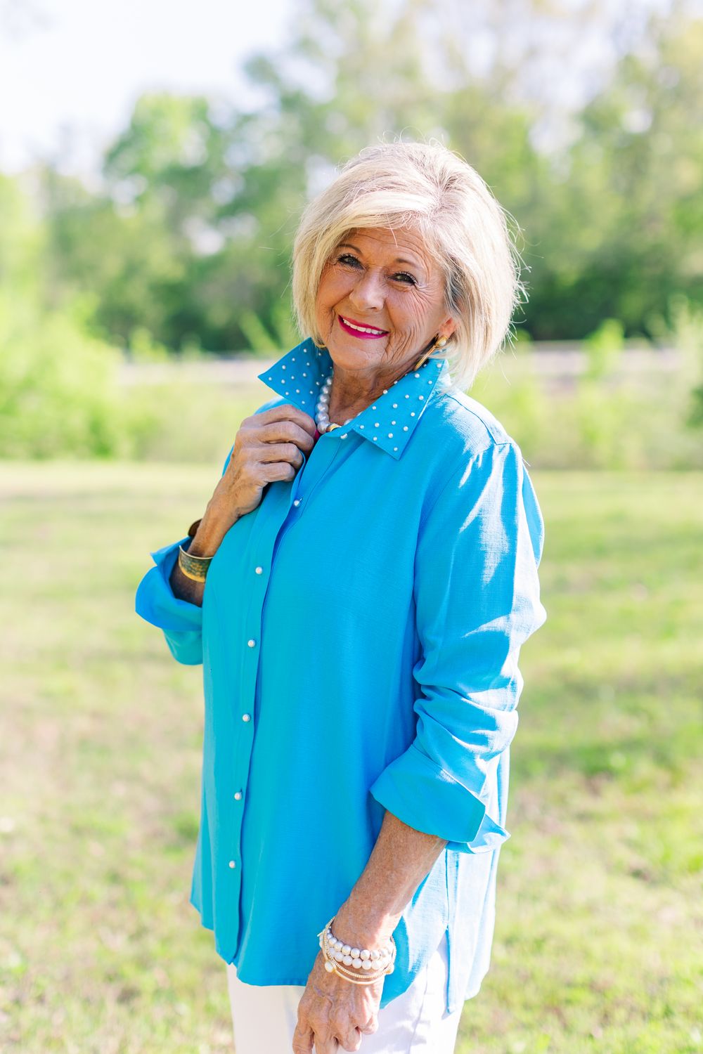 Vivid Turquoise Shirt W/Embellishment