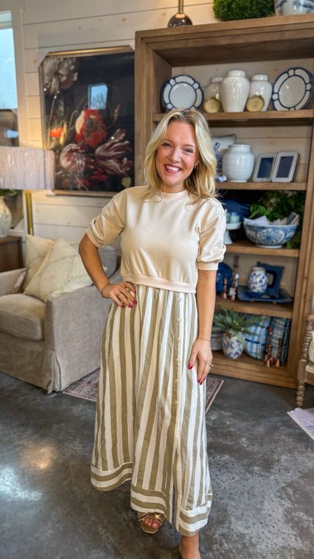 Liz Light Taupe Stripe Dress