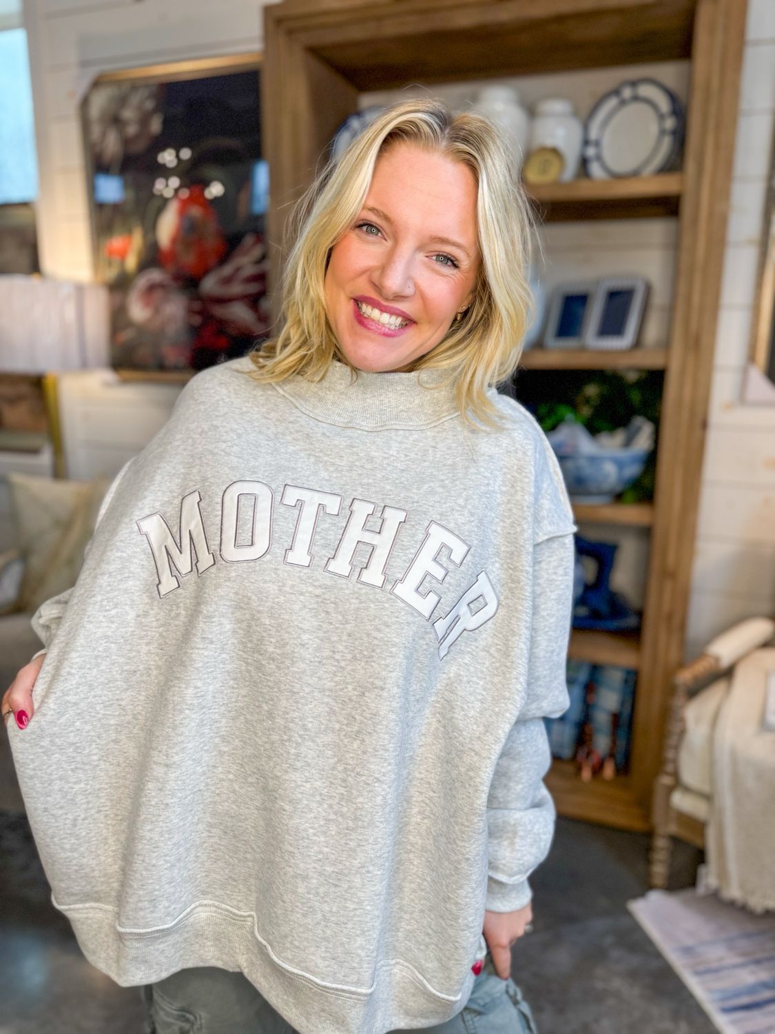 RD Mother Embroidered Mock Neck