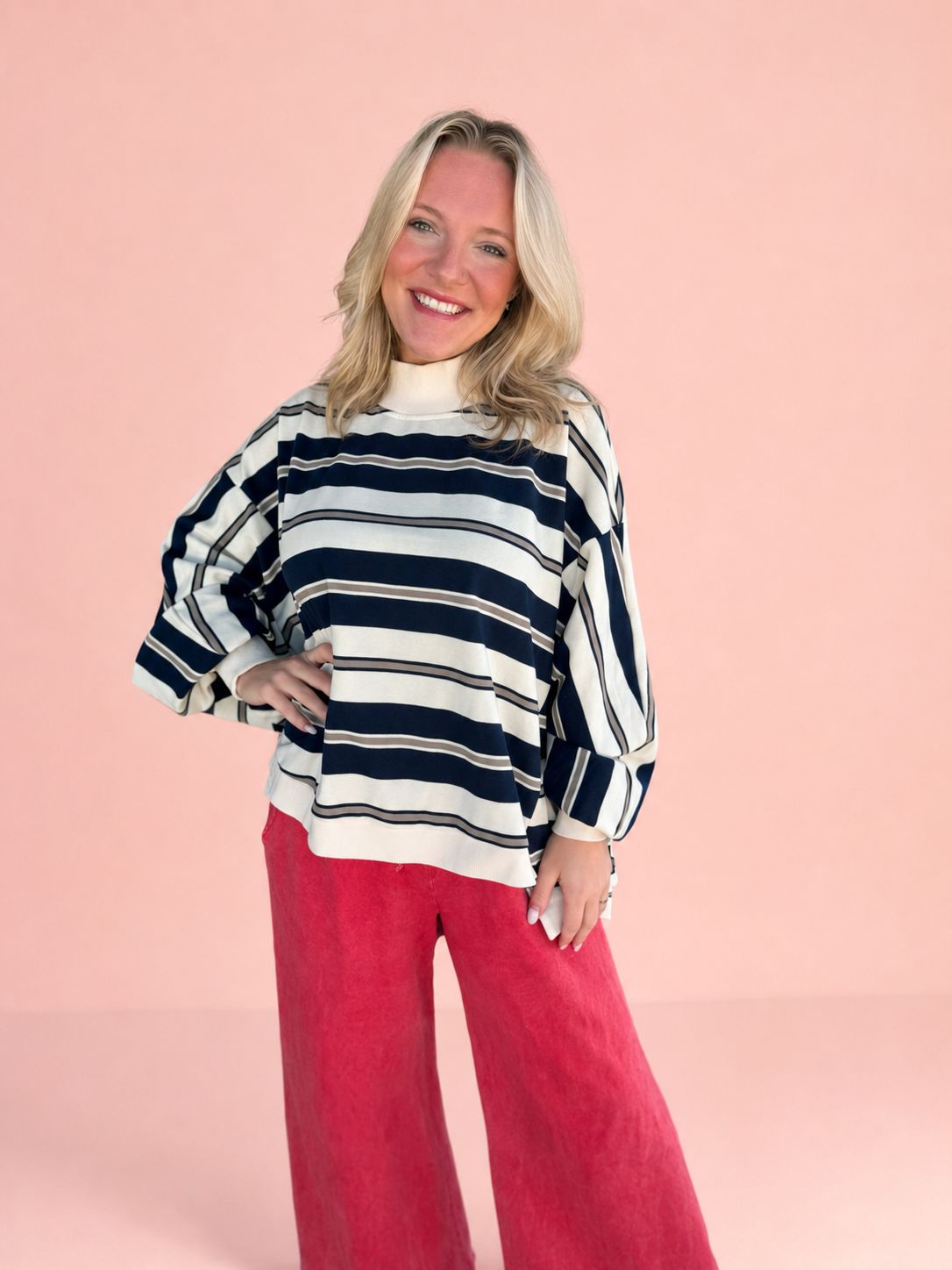 RD Striped Oversized Crewneck Top
