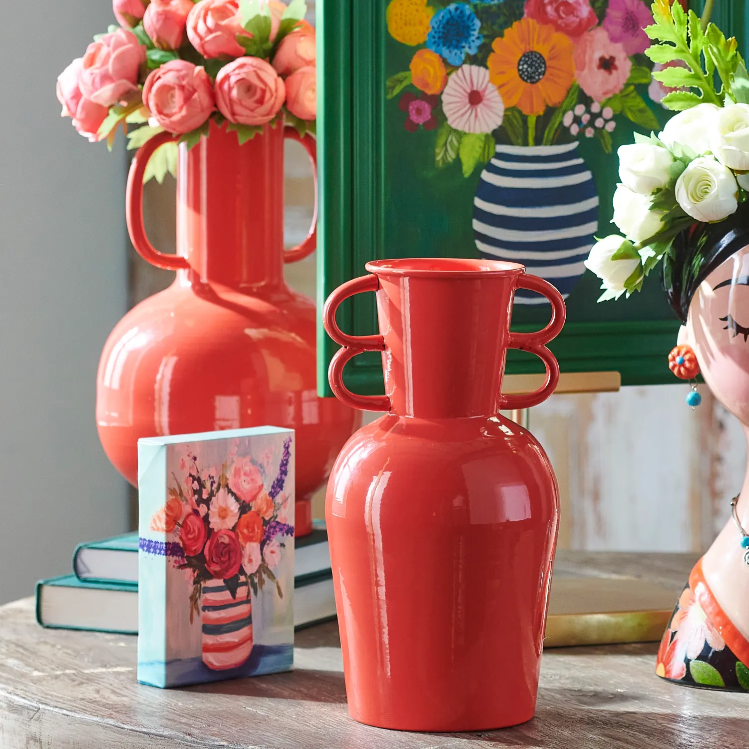 10.5" Double Loop Dark Coral Vase