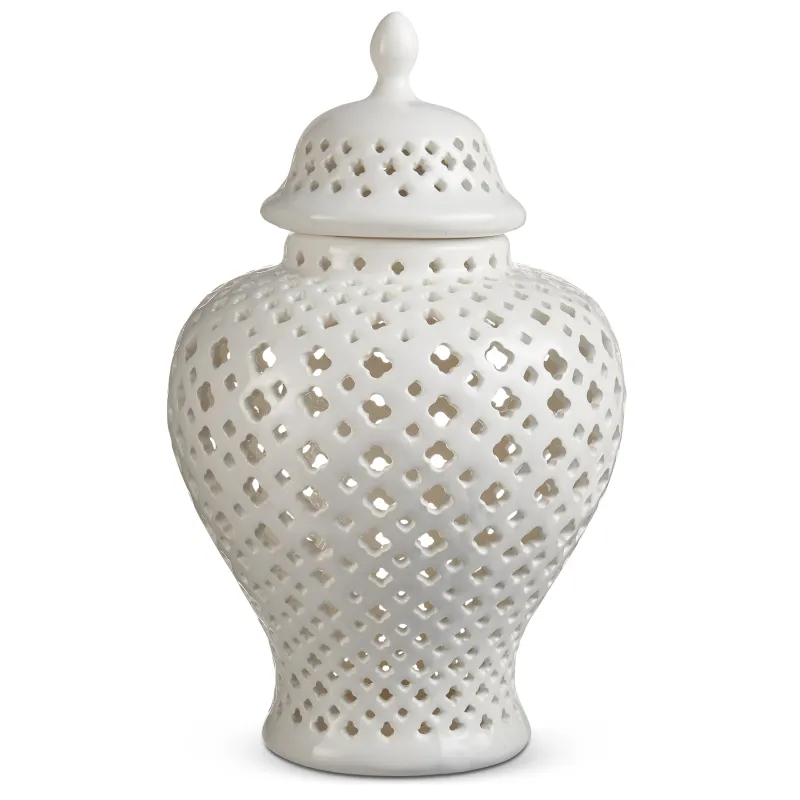 10.75" White Lattice Ginger Jar