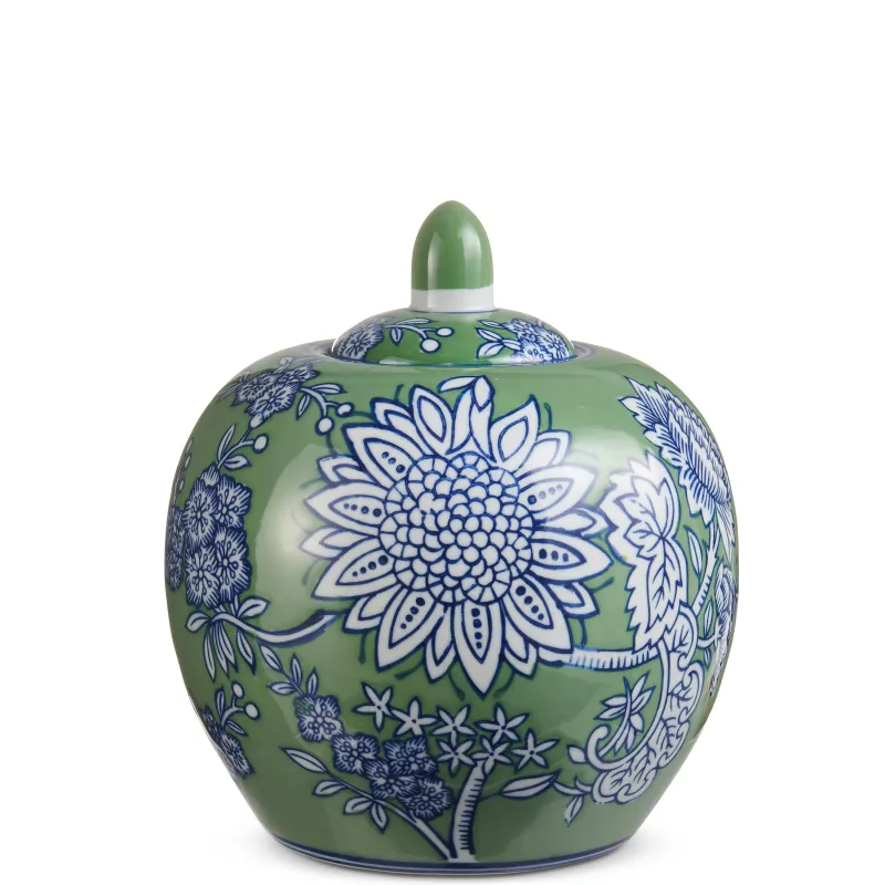 8.5" Green &amp; Blue Floral Pattern Jar