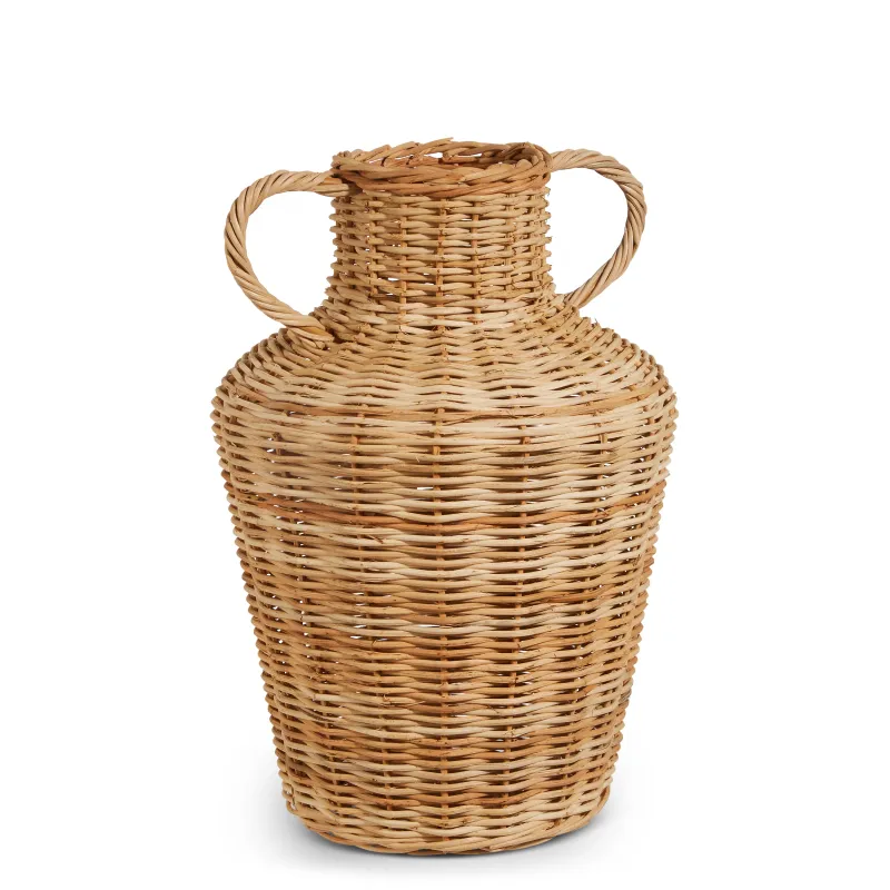 14" Wicker Ginger Jar Vase w Handles