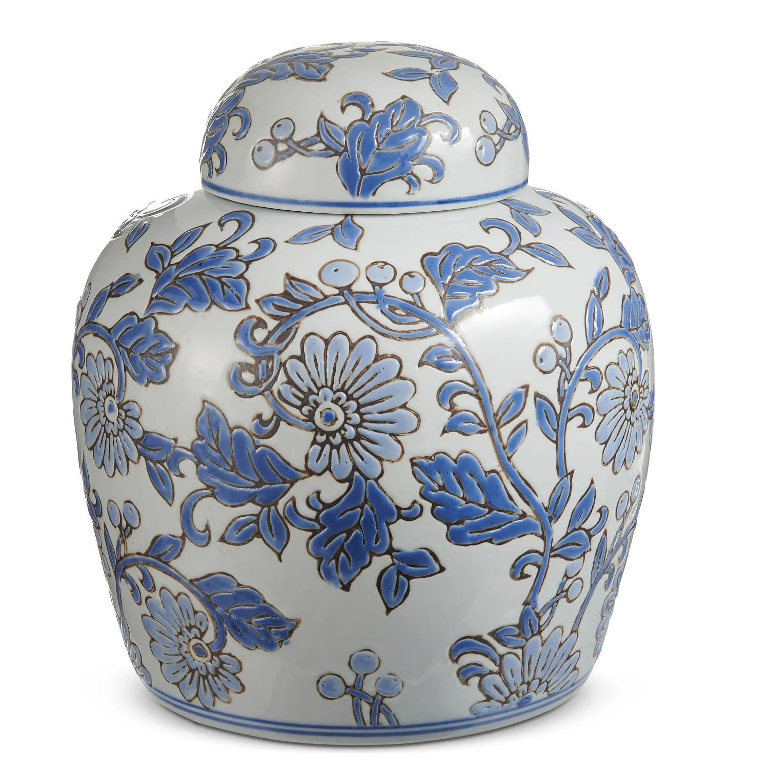 9.5" Blue Vine Pattern Round Jar