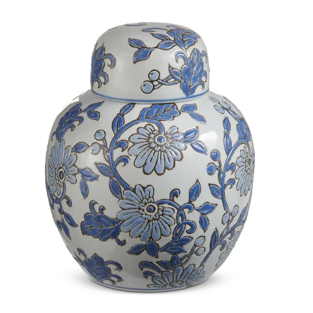 9" Blue Vine Pattern Round Jar