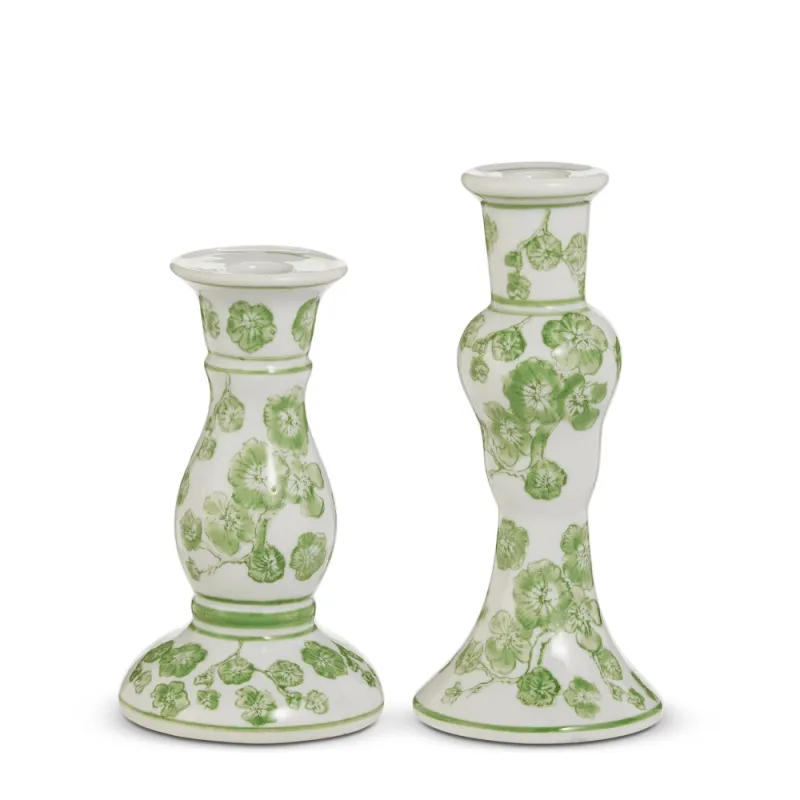 Green Cherry Blossom Candlesticks Set/2