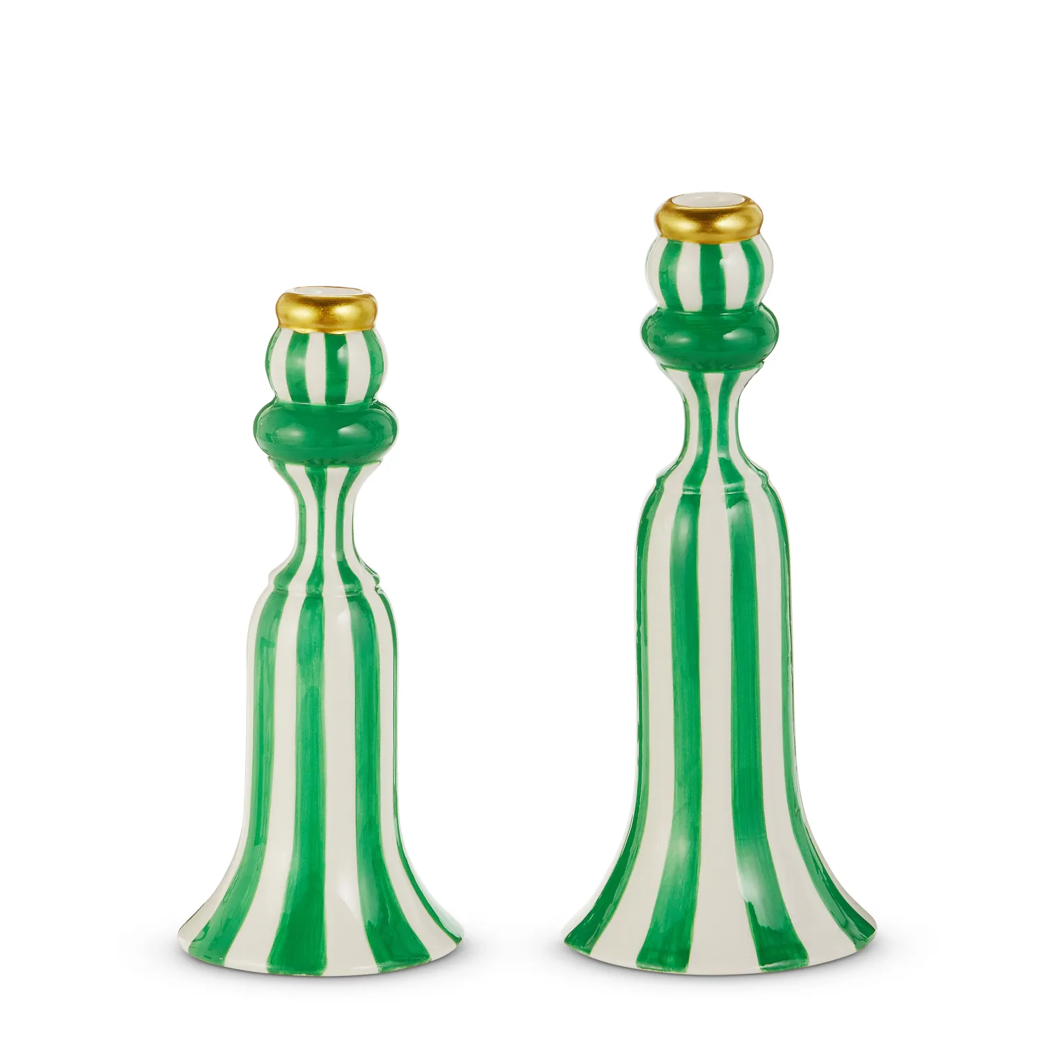 Green Stripe Candlestick Set/2