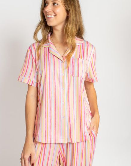 VG Addie Stripe Button Up Sleep Shirt