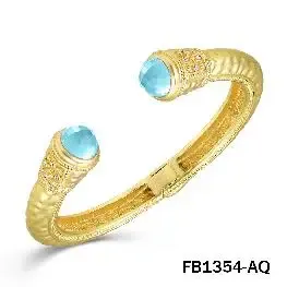 VG Gold Cuff Bracelet W/Aqua Crystal