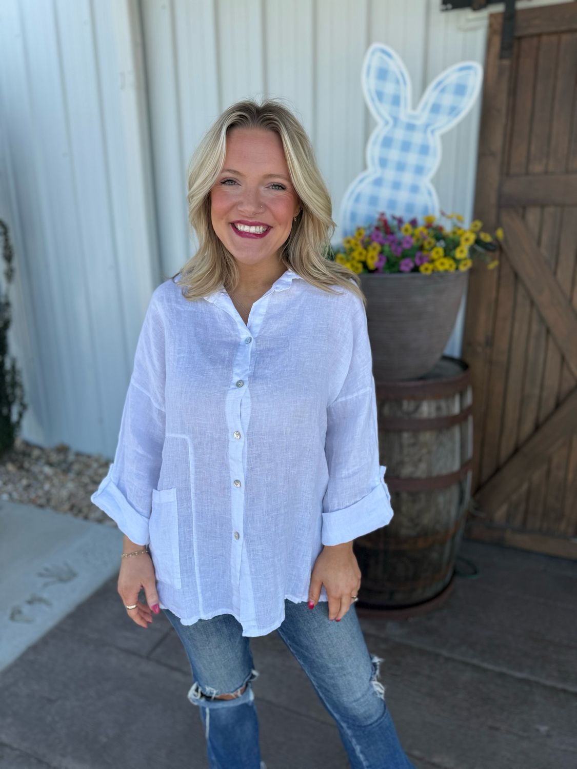 VG White Button-Front Top