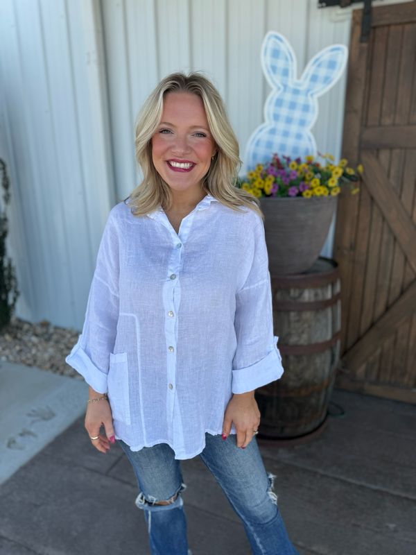 VG White Button-Front Top