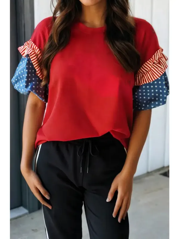 Star Stripes Short Puff Sleeve Top