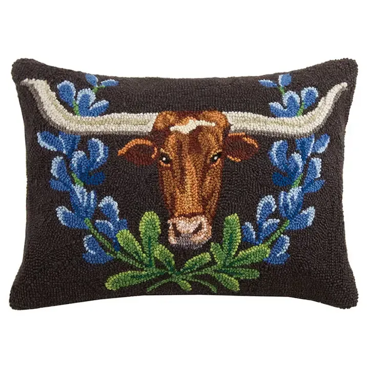 VG Longhorn &amp; Blue Bonnets Hook Pillow