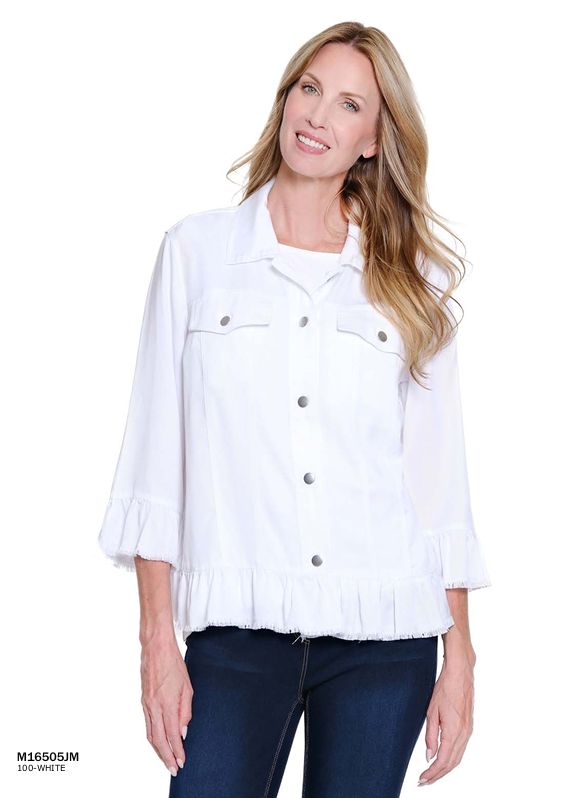 White Ruffle Hem Jean Jacket