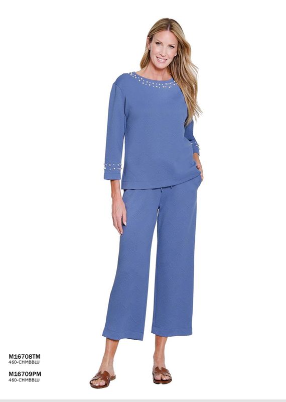 Chambray Blue Wide Neck Top