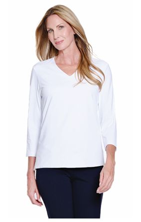 White 3/4 Slv V-NK Top