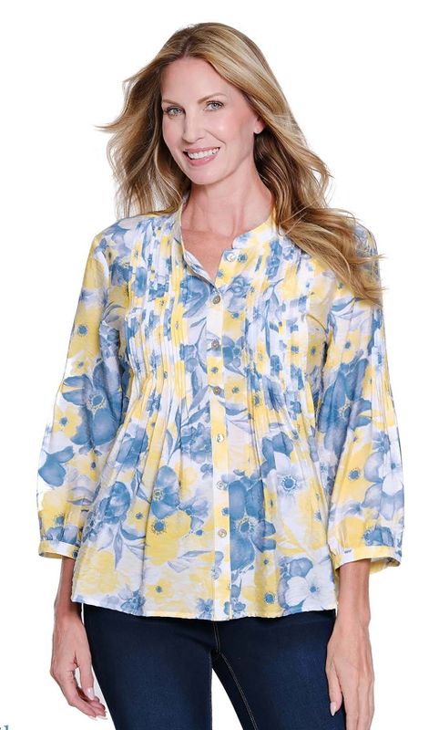 Yellow/Blue Mutli Tuck Top