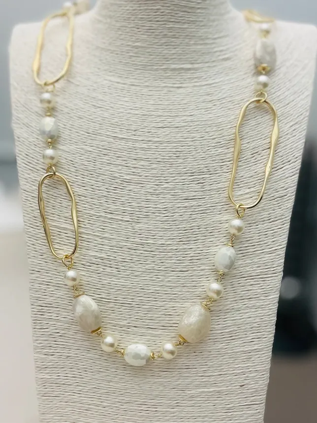 VG Chic Long Pearl &amp; Stone Necklace