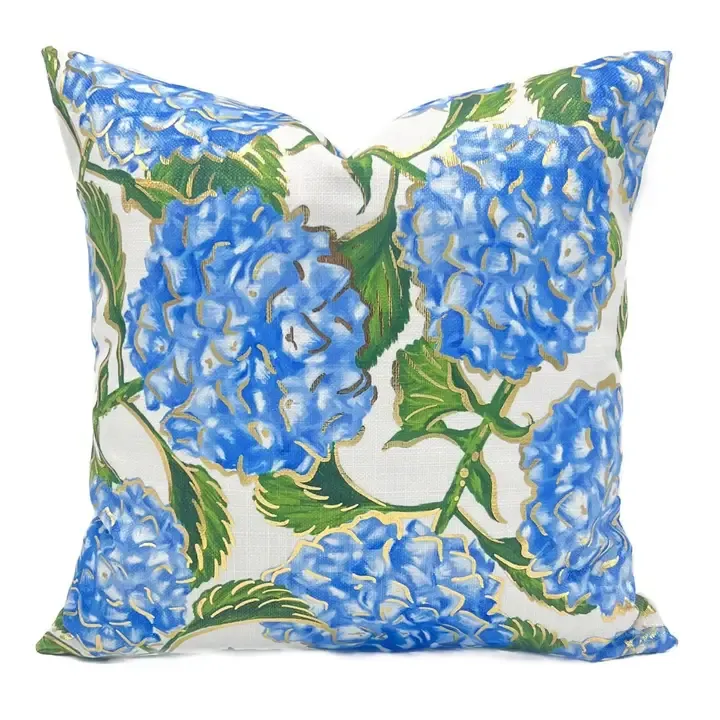 VG Gold Foil Blue Hydrangea Pillow