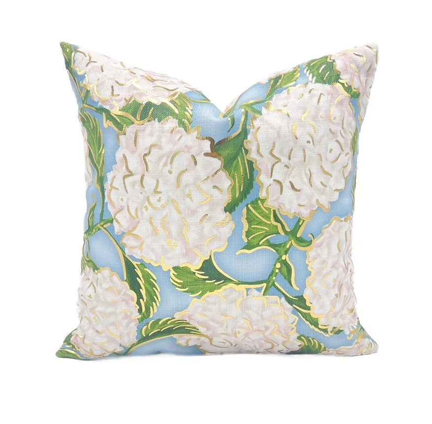 VG Gold Foil White Hydrangea Pillow
