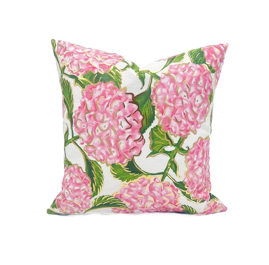 VG Gold Foil Pink Hydrangea Pillow