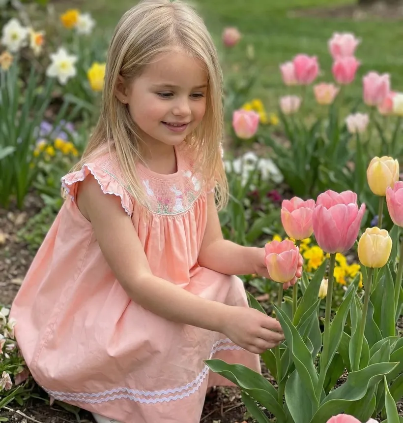 Pink Easter Bunny Smocked Bishop Dress